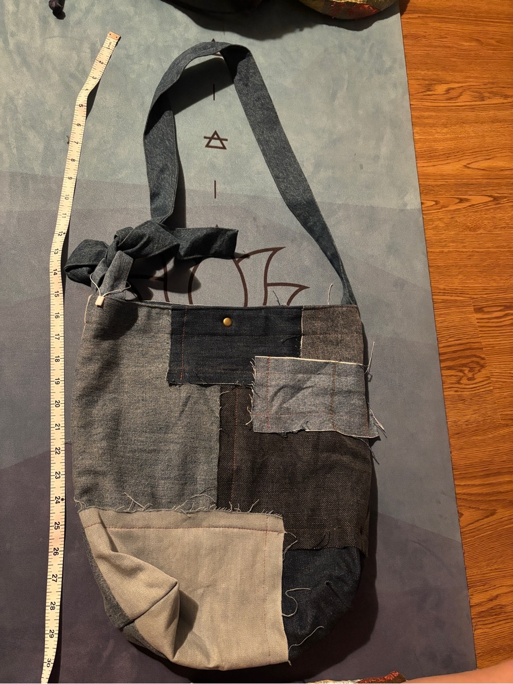 Handmade Patchwork Denim Tote Bag in Mixed Blue and Gray Tones